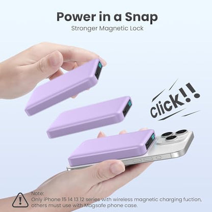 Magnetic Portable Charger 10800mah for Magsafe Battery Pack, Wireless Power Bank with PD Fast Charging, Travel Essentials Phone Battery Charger For iPhone 17/17 Pro Max/16/15/14/13/12 Series-Purple - color: Purple