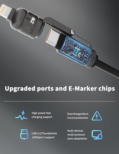 BELAROI 240W MFi Certified 2m 4-in-1 Retractable Coiled Charging Cable