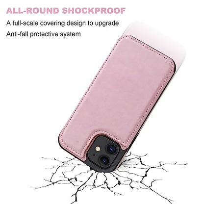 ONETOP for iPhone 12 & iPhone 12 Pro Wallet Case with Card Holder,Pink | Kickstand,ID/Cash Holder,Case Wallet with Card Slots,Double Magnetic Clasp,Durable PU Leather Shockproof Cover for Women Men - color: Pink