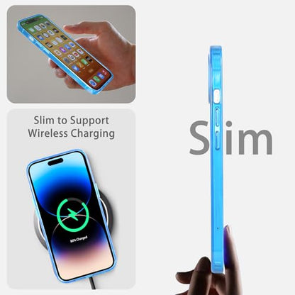 JJGoo Compatible with iPhone 14 Pro Max Case Clear, Non-Yellowing Shockproof Phone Case for 14 Pro Max, Slim Anti-Scratch Hard PC Back Protective Cover Bumper 2022 - color: Transparent Blue