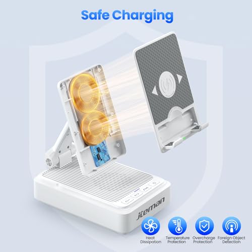 Jteman Cell Phone Stand with Bluetooth Speaker and Wireless Charger - color: White