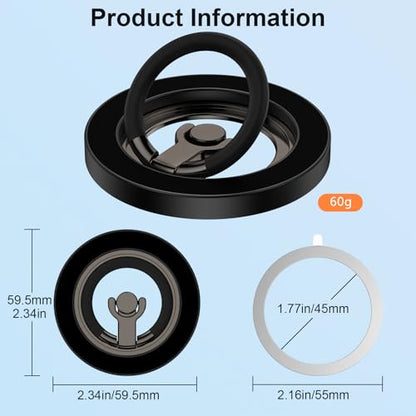 Magnetic Phone Ring Holder for MagSafe,360° Rotation Cell Phone Grip Stand - color: Black