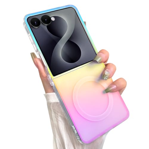 Cute Case for Samsung Galaxy Z Flip 8 Case, Gradient Iridescent | Compatible with Magsafe, Aesthetic Girly Translucent Blue & Pink Glitter Rainbow Magnetic Phone Cover for Women Girls - color: Gradient Blue & Pink, size: Samsung Galaxy Z Flip 8