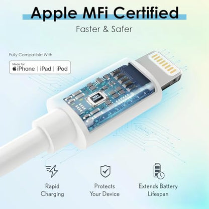 Apple Original Cable [Apple MFi Certified] Lightning to USB Cable Compatible iPhone 13/12/11 Pro Max/XS MAX/XR/XS/X/8/7/Plus/6S iPad AirPods,iPod Touch (2M/6.6FT) Original Certified - White - color: 1 Pack | 6.6FT
