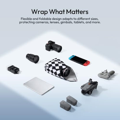 ULANZI CA02 Camera Wrap Cloth, 4-Layer Padded Lens Water-Resistant Wrap - color: Black White Grid