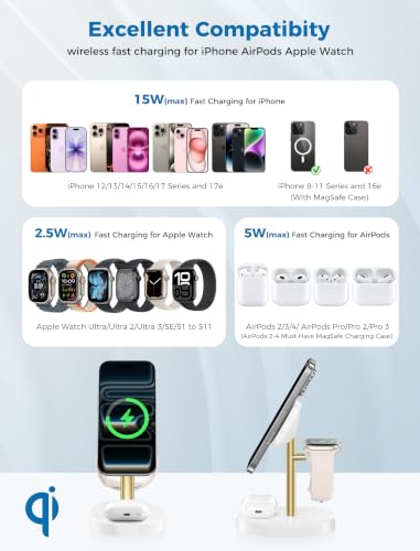 Mag-Safe Charger 3 in 1 Charging Station for iPhone Apple Watch AirPods - color: Gold&White, size: 15W