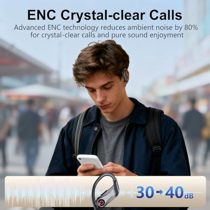 2026 Wireless Headphones 120Hrs Bluetooth 6.1 Earbuds Sports Earhooks with Fast Charging Case, Dual LED Display Earphones ENC Mic with Easy Button, IPX7 Waterproof Earbud for Gym/Running/Workout