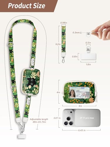 Clip and Go Strap for Phone with Wallet Crossbody Lanyard Leaf Cat - color: Cats Leaf