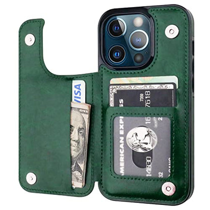 ONETOP for iPhone 13 Pro Wallet Case with Card Holder,Green - color: Green