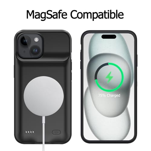 Battery Case for iPhone 15, [10000mAh] Enhanced Rechargeable Portable Protective Wireless Charger Case Battery Pack Support CarPlay Wireless Charging Case Compatible with iPhone 15 (6.1 inch)-Black - size: iPhone 15