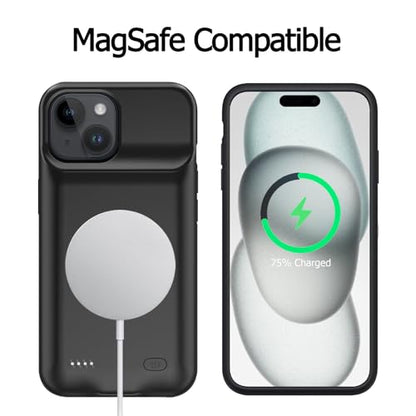 Battery Case for iPhone 15, [10000mAh] Enhanced Rechargeable Portable Protective Wireless Charger Case Battery Pack Support CarPlay Wireless Charging Case Compatible with iPhone 15 (6.1 inch)-Black - size: iPhone 15
