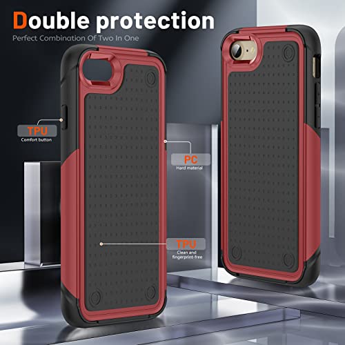 Jeylly Compatible with iPhone SE 2022 / SE 2020 Case, Heavy Duty Full Body Rugged Shockproof Protection Hybrid Hard PC Non Slip Texture Protective Girls Women Boy Men Cover for iPhone SE/8/7, Red - color: A Red+Black, size: iPhone SE 2022/SE 2020/8/7