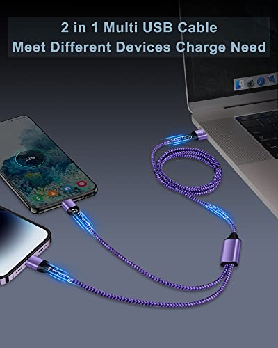 Multi Charger Cable, Lightning and USB C 2 in 1 Charging Cable for iPhone - color: Purple