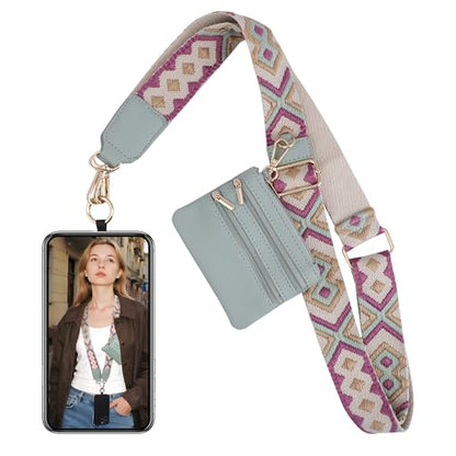 BARGIFTS Clip and Go Strap for Phone with Wallet Crossbody, Cell Phone Lanyard with Zippered Pouch, Adjustable Phone Strap Crossbody with Wallet - color: A-blue