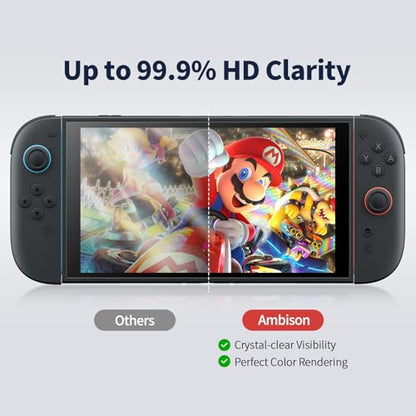Ambison 2 Pack Screen Protector Designed for Nintendo Switch 2 (2025) 7.9 inch, [Auto-Alignment Kit & HD Clear], Touch Sensitive, 9H Hardness Tempered Glass, Scratch and Crack Resistant, Bubble Free - size: Switch 2 (2025)*2Pcs with Alignment Kit