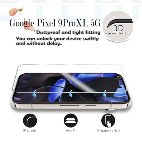 Screen Protector for Google Pixel 9 Pro XL, [2+2 Pack] Tempered Glass for Pixel 9 Pro XL & Camera Lens Protectors[Ultrasonic Fingerprint Unlock] [Case Friendly] [Bubble-Free] 6.8 Inches - size: Google Pixel 9 Pro XL