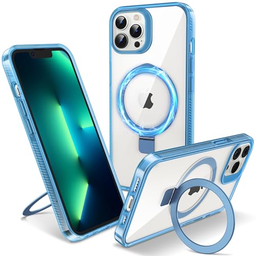 Magnetic Case for iPhone 13 Pro Max - [Built-in Invisible Stand] [Compatible with MagSafe] [Military Grade Drop Protection] Anti-Yellowing Hard Back Silicone Edge Cover, 6.7", Clear Blue - color: Clear Blue, size: iPhone 13 Pro Max 6.7''