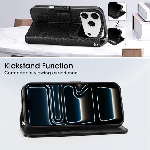 Arae Compatible with iPhone 17 Pro Case Wallet with Card Holder, Wristlet Strap Wallet Flip Cover for iPhone 17 Pro 6.3 inch Men/Women, RFID Blocking, Kickstand Litchi Black - color: Litchi Black, size: iPhone 17 Pro 6.3 inch