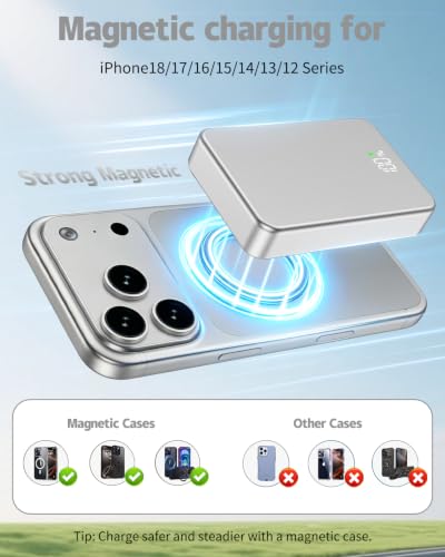 Magnetic Power Bank 26800mAh for Magsafe Portable Charger, Silver - color: Silver