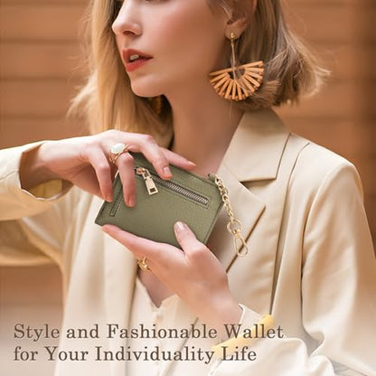 Diaclara Clip and Go Phone Strap with Zipper Pouch- Stylish Crossbody Adjustable Chain Lanyard with Leather Wallet for All Phones, Green - color: Green