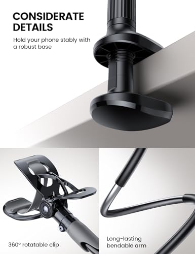 Lamicall Gooseneck Bed Phone Holder 33.4" Full Adjustable Flexible Arm - color: Black