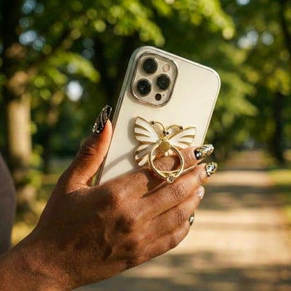 NXVX Butterfly Phone Ring Holder, White 360° Finger Grip & Kickstand - color: Golden Butterfly White