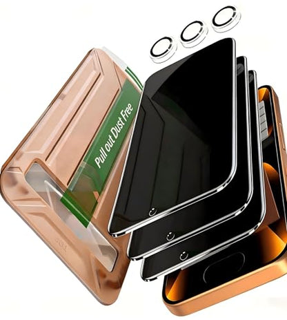 YMHML 3 Pack Compatible for iPhone 17 Pro Privacy Screen Protector Tempered Glass + 1 Set of Camera Lens Protector, 25°Anti Spy, [Top 9H+ Military Grade Shatterproof] [Bubble Free, Auto-Dust Removal] - size: iPhone 17 Pro-6.3 Inch