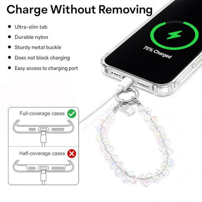 4 Pcs Beaded Phone Charm Wrist Strap, Crystal Sparkling Phone Wrist Strap With Tether Tab Detachable Cellphone Wristlet Keychain Lanyard For Women Droplet Cellphone Case Chain Purse Bag Charms