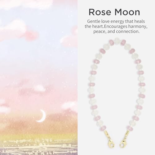 POSADINA Natural Stone Phone Charm, Beaded Healing Phone Wrist Strap, Handmade Cellphone Chain Lanyard with Tether Tab - color: Rose Moon