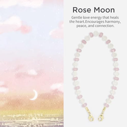 POSADINA Natural Stone Phone Charm, Beaded Healing Phone Wrist Strap, Handmade Cellphone Chain Lanyard with Tether Tab - color: Rose Moon