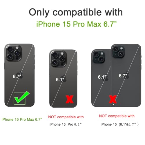 Wallet Case Compatible with iPhone 15 Pro Max(6.7"),Slim Protective case with Card Holder with 1 Screen Protective Glass,Premium PU Leather Kickstand Card Slots Case-Black - color: Black