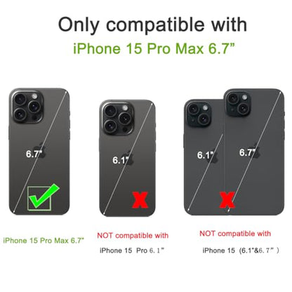 Wallet Case Compatible with iPhone 15 Pro Max(6.7"),Slim Protective case with Card Holder with 1 Screen Protective Glass,Premium PU Leather Kickstand Card Slots Case-Black - color: Black