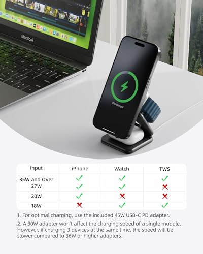KUXIU Qi2-Certified 15W 3 in 1 Magnetic Wireless Charging Station for Apple - color: Black