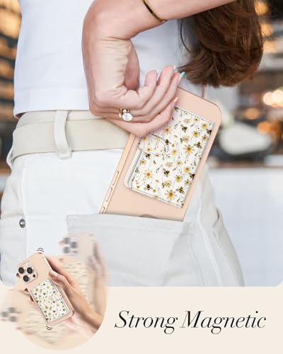 Shorogyt for Magnetic Phone Wallet Compatible with Magsafe for Women - Cute Luxury Slim Leather Card Holder Mag Wallets Fit 4 Cards,for iPhone 1716/15/14/13/12 Series for Apple RFID Magnet, Bee