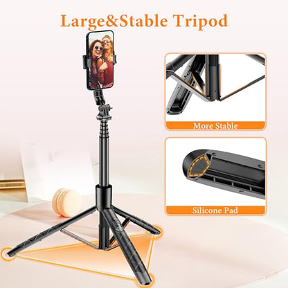 62" Aluminum Alloy Selfie Stick Phone Tripod with Wireless Remote Compatible with iPhone 17 16 15 14 13 pro Xs Max Xr X, Android/Samsung Smartphone Expandable for Travel Selfies Video Recording Vlog - style: Black(61 inch)