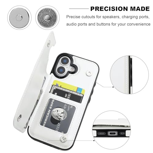 ONETOP for iPhone 17 Wallet Case with Credit Card Holder,White | Kickstand,ID/Cash Holder,Case Wallet with Card Slots,Double Magnetic Clasp,Durable PU Leather Shockproof Cover for Women Men - color: White