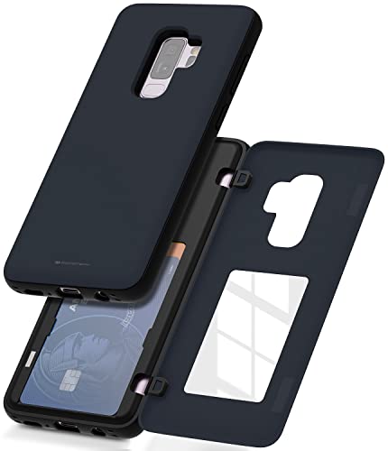 GOOSPERY Magnetic Door Bumper Compatible with Galaxy S9 Plus, Card Holder Wallet Case Easy Magnet Auto Closing Protective Dual Layer Sturdy Phone Back Cover - Midnight Blue - color: Navy, size: Galaxy S9 Plus
