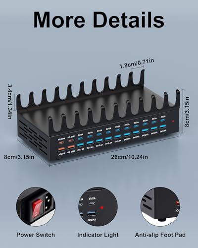 24 Ports 420W Charging Station for Multiple Devices, Iron Alloy USB Charger