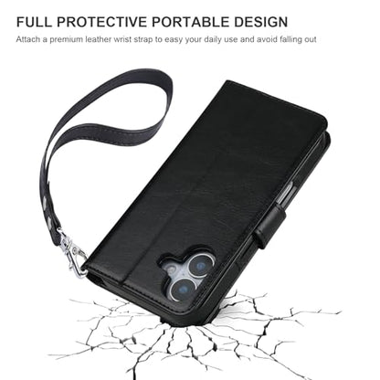 Bocasal Detachable Wallet Case Card Holder for iPhone 17, Black | RFID Blocking Kickstand Card Slots Holder PU Leather Magnetic Shockproof Wrist Strap Removable Flip Protective Cover 6.3 inch - color: Black