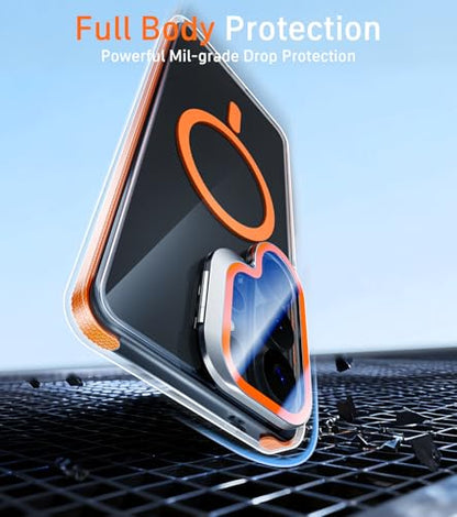 for Samsung Galaxy S26 Ultra Case with Camera Cover Stand, Full Camera Protection, Compatible with MagSafe, Drop Protection, Dust-Proof Anti-Fall Translucent Magnetic Phone Case, Clear + Orange - color: Orange