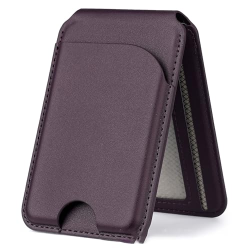 for MagSafe Wallet，Leather Magnetic Wallet for Phone with Adjustable Stand，5 Magnetic Credit Card Holder RFID Blocking for iPhone 17 16 15 14 13 12 Pro Max Air Series Cases (Purple) - color: Purple