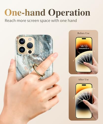 GVIEWIN Marble Cell Phone Ring Holder, Metal Kickstand Grip 360° Rotation - color: Ocean Tide/Green