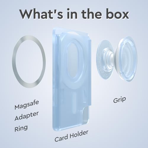 On The Grip Multi Functional Magnetic Phone Wallet with Expanding Phone Grip Kickstand Compatible with Magsafe Including Adapter Ring Phone Card Holder (SkyBlue)