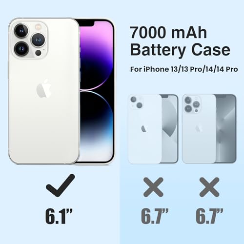 ZENEE for iPhone 14/14 Pro/13/13 Pro Battery Case【2026 Upgrade】，Powerful 7000mAh Charge Cover Protective TPU with Shockproof Bumper for iPhone 13/13 pro/14 pro/14 Charging Case -6.1inch,Black