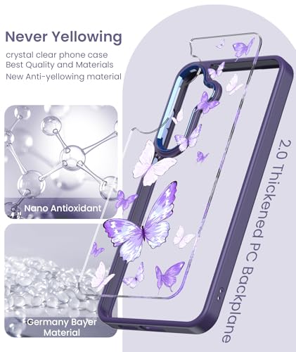 Clear Flower Pattern Phone Case for Samsung Galaxy S26 FE-Butterfly | Girl Women Slim Soft TPU + Hard PC Military Grade Protective Phone Cover WithTempered Glass Screen Protector for S26 FE - color: S26 FE-Butterfly