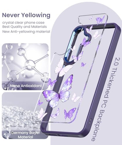 Clear Flower Pattern Phone Case for Samsung Galaxy S26 FE-Butterfly | Girl Women Slim Soft TPU + Hard PC Military Grade Protective Phone Cover WithTempered Glass Screen Protector for S26 FE - color: S26 FE-Butterfly