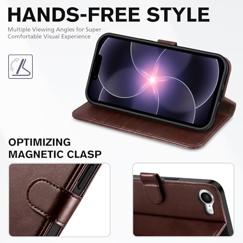 TUCCH Case Wallet for iPhone 17e & 16e 6.1", RFID Blocking, Chocolate Brown | 4 Card Holders, Kickstand, PU Leather, Magnetic Closure, Shockproof TPU Shell, Protective Flip Cover - color: Chocolate Brown