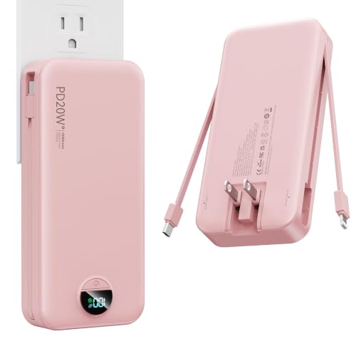 Nusyddy Portable Charger 20000mAh Fast Charging w/Built-in Wall Plug Pink - color: Magenta