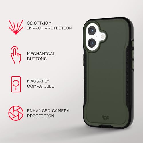 Tech21 EvoPro case for iPhone 16 Compatible with MagSafe - Impact Protection Case 21x Military Standard Tested - in Khaki/Black - color: Khaki/Black, size: iPhone 16