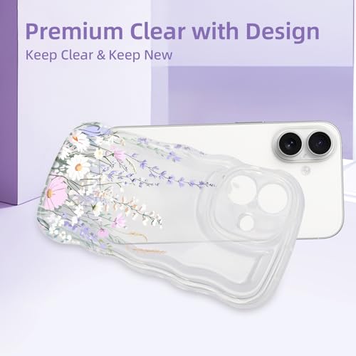AULEEP for iPhone 17, Clear Cute Phone Case Floral with Curly Wave Frame Shape Design, Slim Soft Shockproof TPU Protective Phone Cover for Women Girls, Clear Wavy Case for iPhone 17 6.3" 2025 - size: iPhone 17